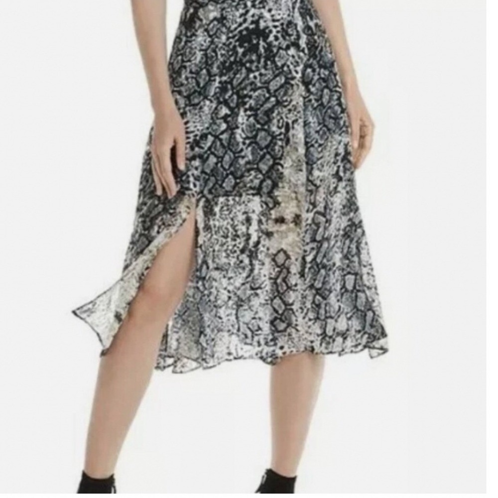 Alice + Olivia Athena Snakeskin Print Silk Blend Midi Skirt Size 2
